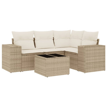 vidaXL Ensemble de canapés de jardin 5 pcs avec coussins Beige résine tressée