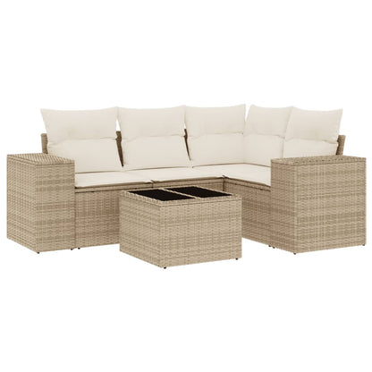 vidaXL Ensemble de canapés de jardin 5 pcs avec coussins Beige résine tressée