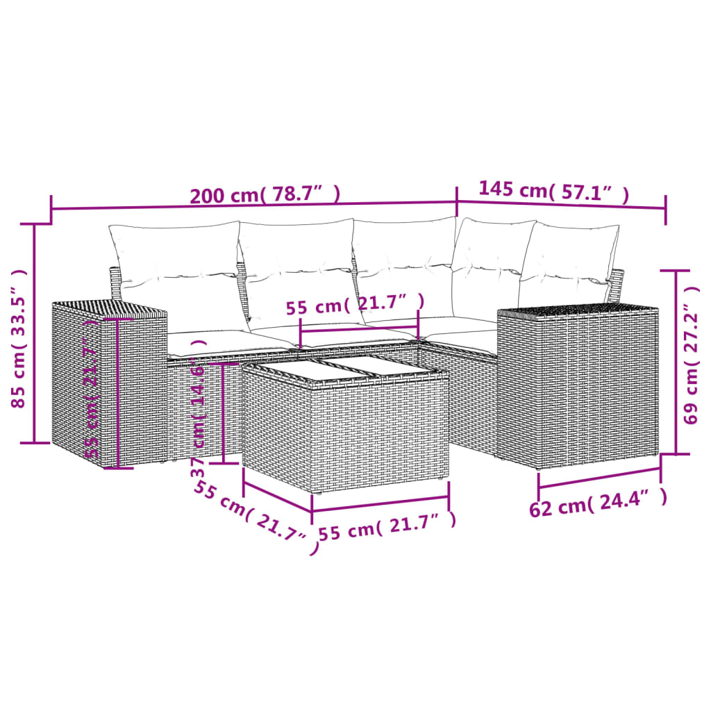 vidaXL Ensemble de canapés de jardin 5 pcs avec coussins Beige résine tressée