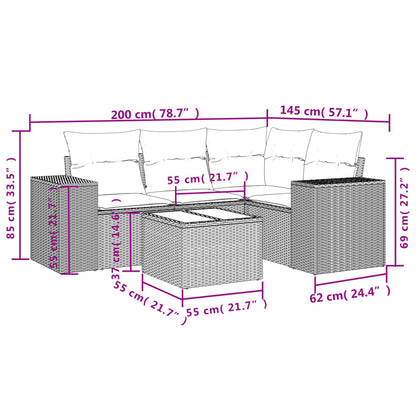 vidaXL Ensemble de canapés de jardin 5 pcs avec coussins Beige résine tressée