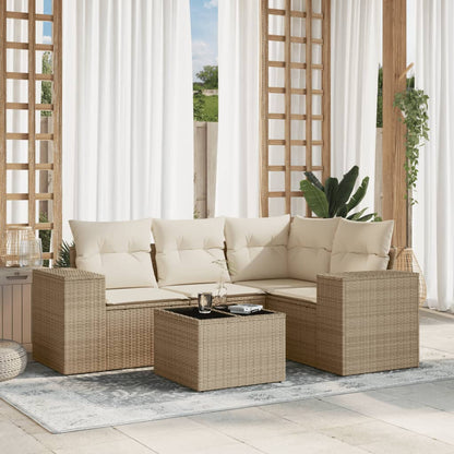 vidaXL Ensemble de canapés de jardin 5 pcs avec coussins Beige résine tressée