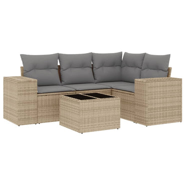 vidaXL Ensemble de canapés de jardin 5 pcs avec coussins Beige résine tressée