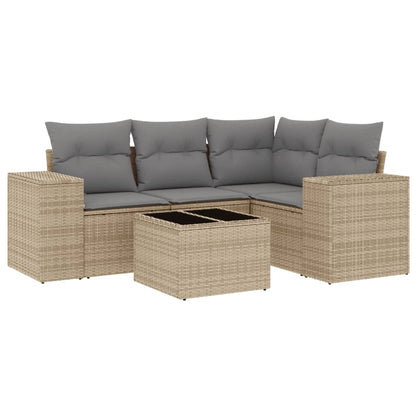 vidaXL Ensemble de canapés de jardin 5 pcs avec coussins Beige résine tressée