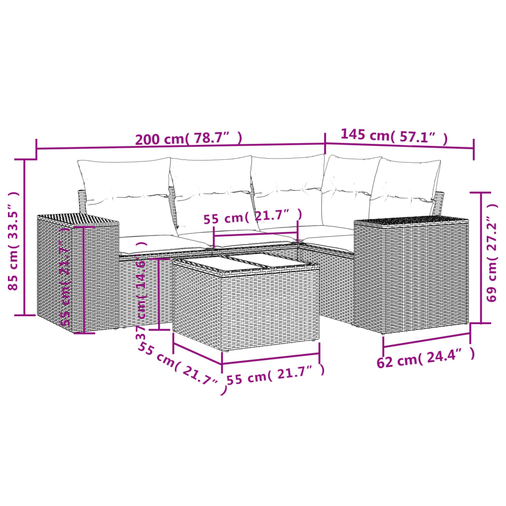 vidaXL Ensemble de canapés de jardin 5 pcs avec coussins Beige résine tressée