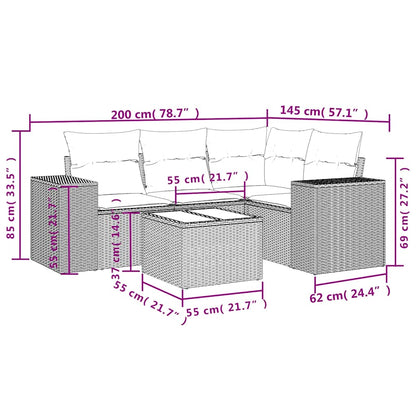 5-tlg. Garten-Sofagarnitur mit Kissen Hellgrau Poly Rattan