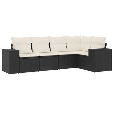 vidaXL Ensemble de canapés de jardin 5 pcs avec coussins, résine tressée noire