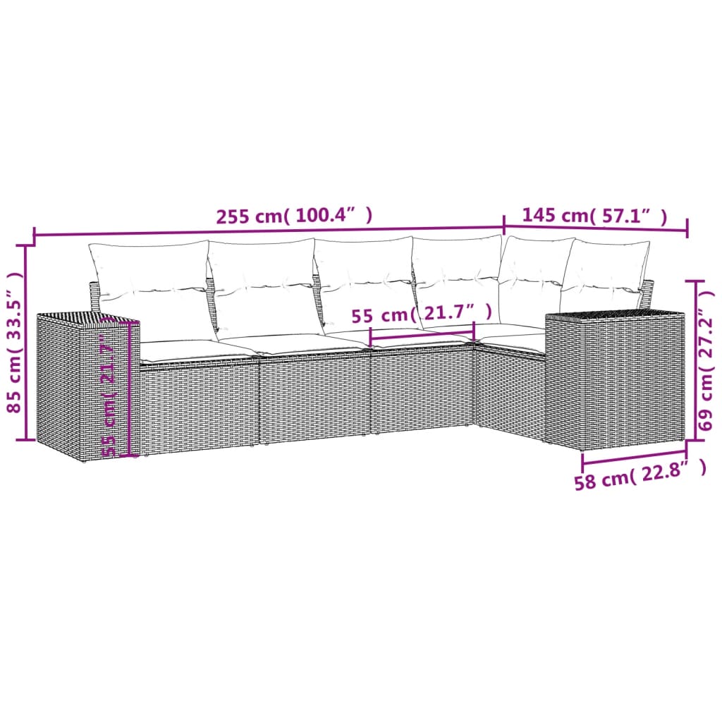 vidaXL Ensemble de canapés de jardin 5 pcs avec coussins Beige résine tressée