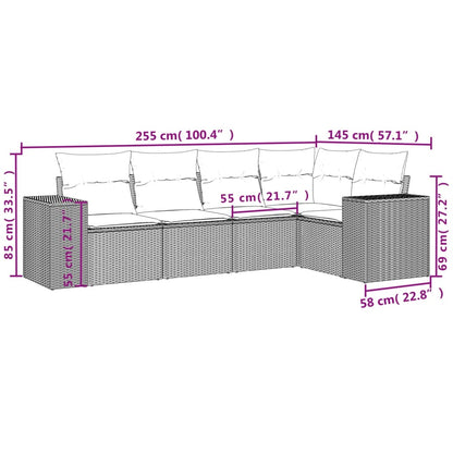 vidaXL Ensemble de canapés de jardin 5 pcs avec coussins Beige résine tressée