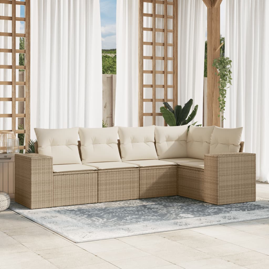 vidaXL Ensemble de canapés de jardin 5 pcs avec coussins Beige résine tressée