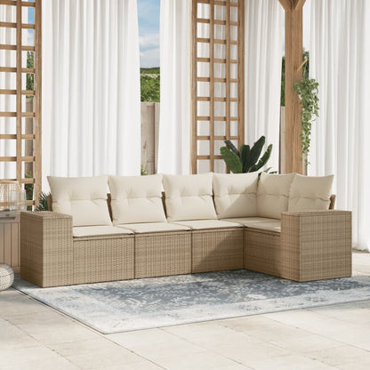 vidaXL Ensemble de canapés de jardin 5 pcs avec coussins Beige résine tressée