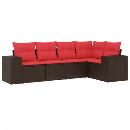 5-teiliges Gartensofa-Set mit Kissen, braun, Polyrattan