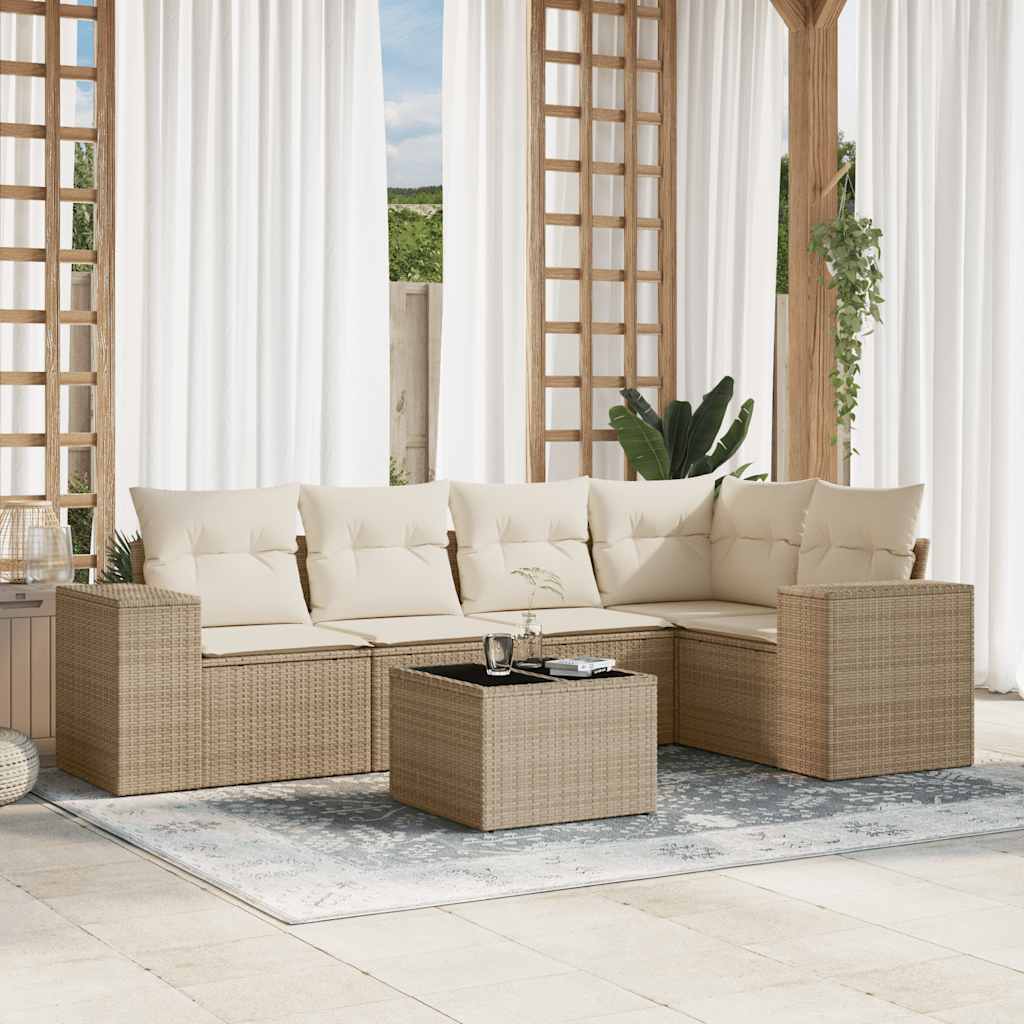 vidaXL Salon de jardin 6 pcs avec coussins beige résine tressée