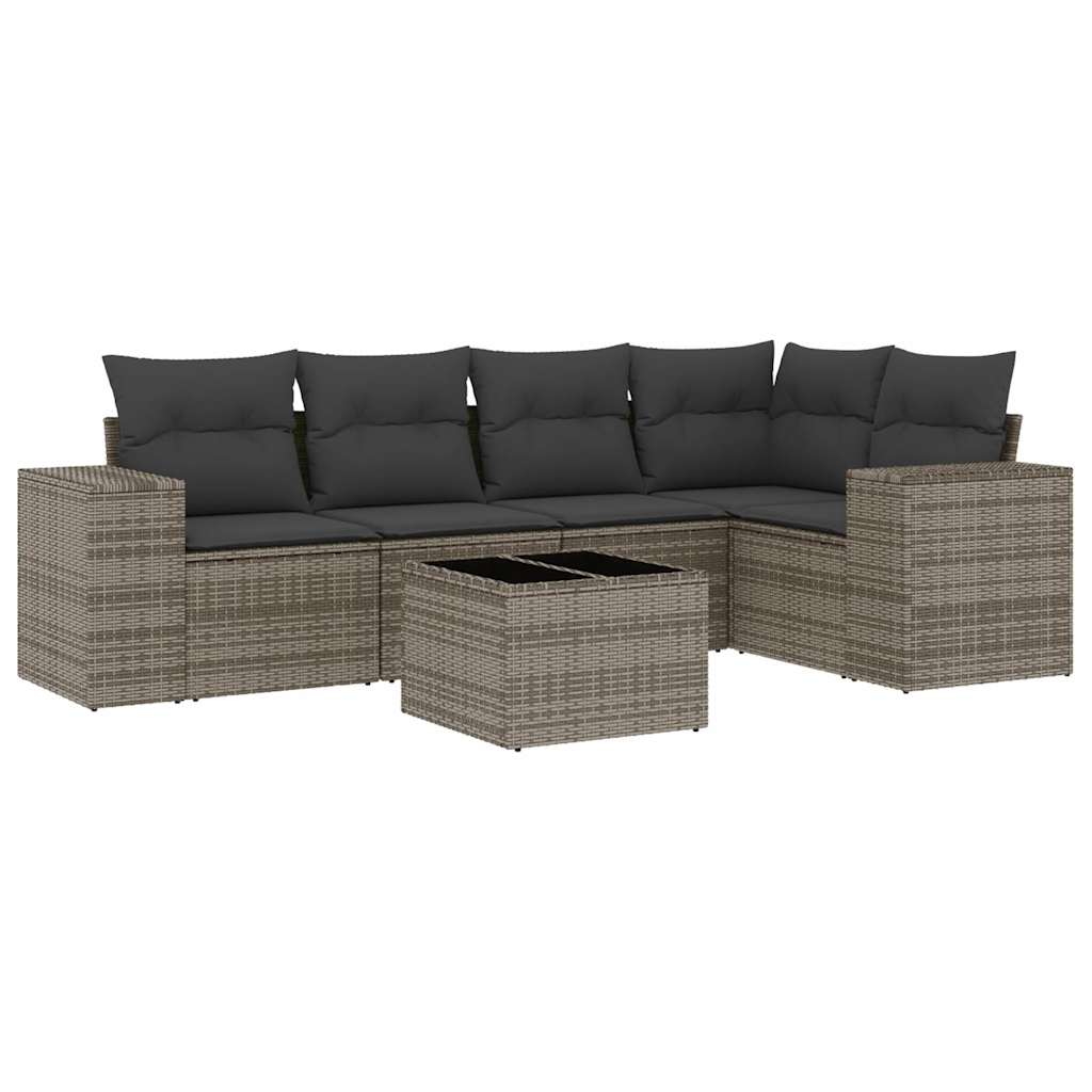 vidaXL Ensemble de canapés de jardin 6 pcs avec coussins gris résine tressée