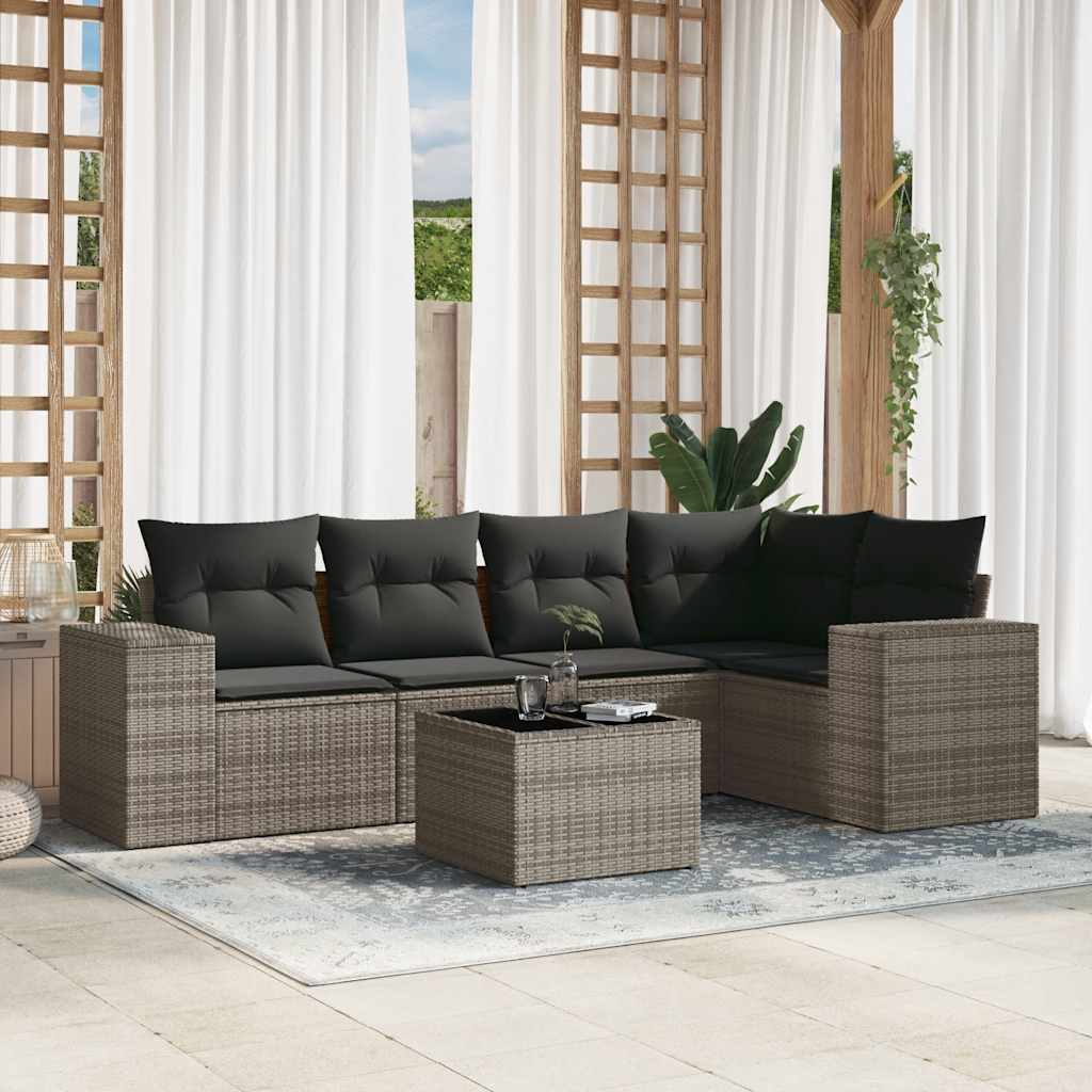 vidaXL Ensemble de canapés de jardin 6 pcs avec coussins gris résine tressée