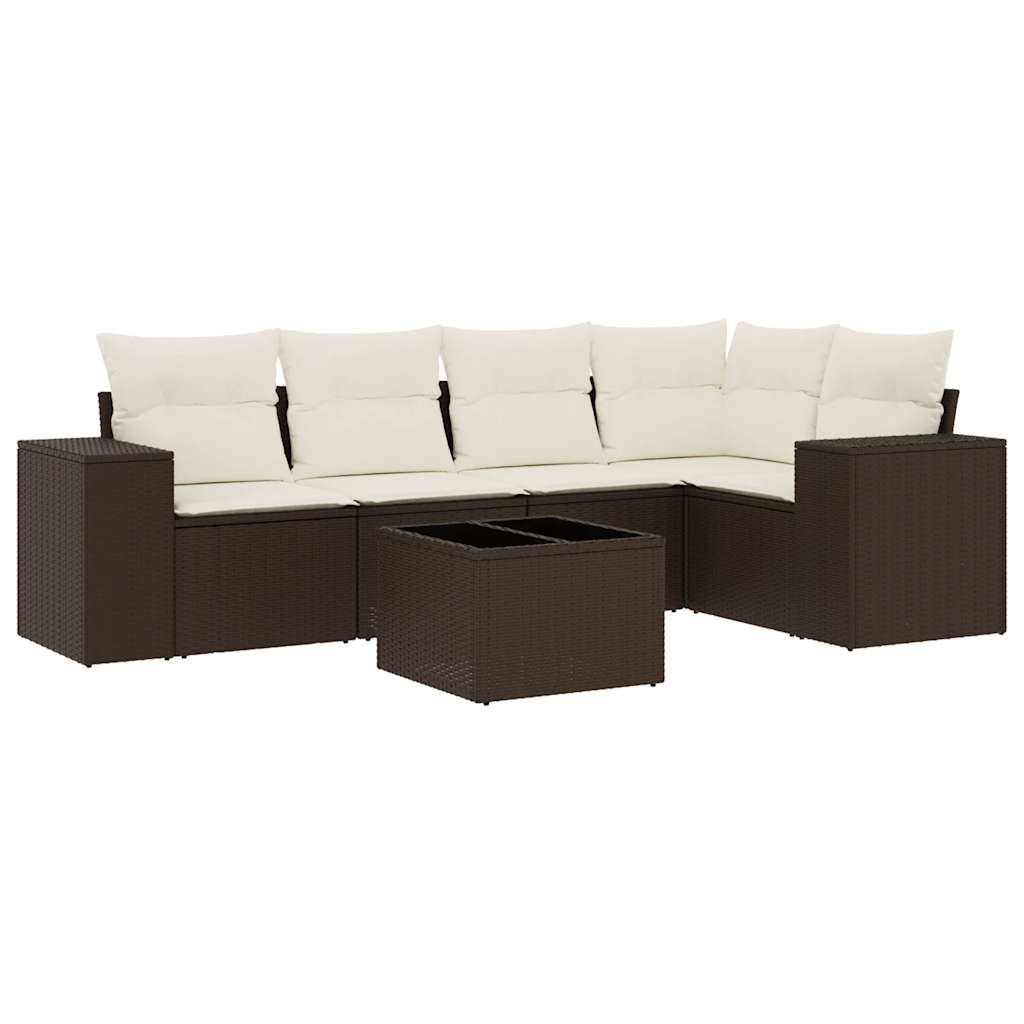 vidaXL Salon de jardin 6 pcs avec coussins Marron Résine tressée