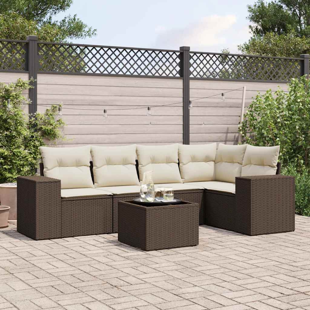 vidaXL Salon de jardin 6 pcs avec coussins Marron Résine tressée