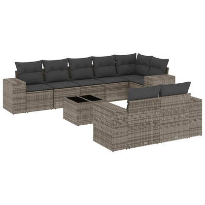 vidaXL Salon de jardin 9 pcs avec coussins Résine tressée Gris