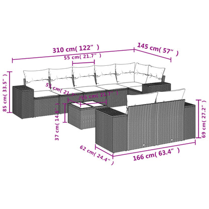 vidaXL Salon de jardin 9 pcs avec coussins Résine tressée Gris
