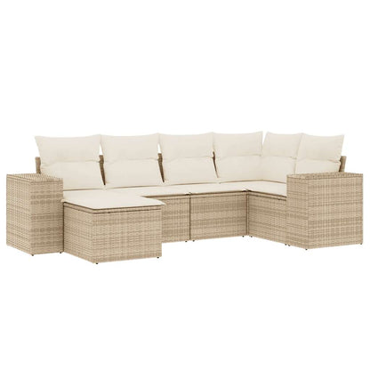 vidaXL 6-tlg. Garten-Sofagarnitur mit Kissen Beige Poly Rattan