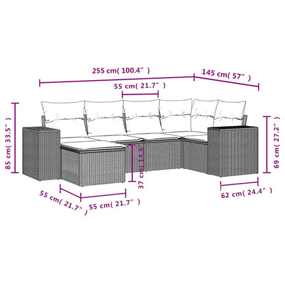 vidaXL 6-tlg. Garten-Sofagarnitur mit Kissen Beige Poly Rattan