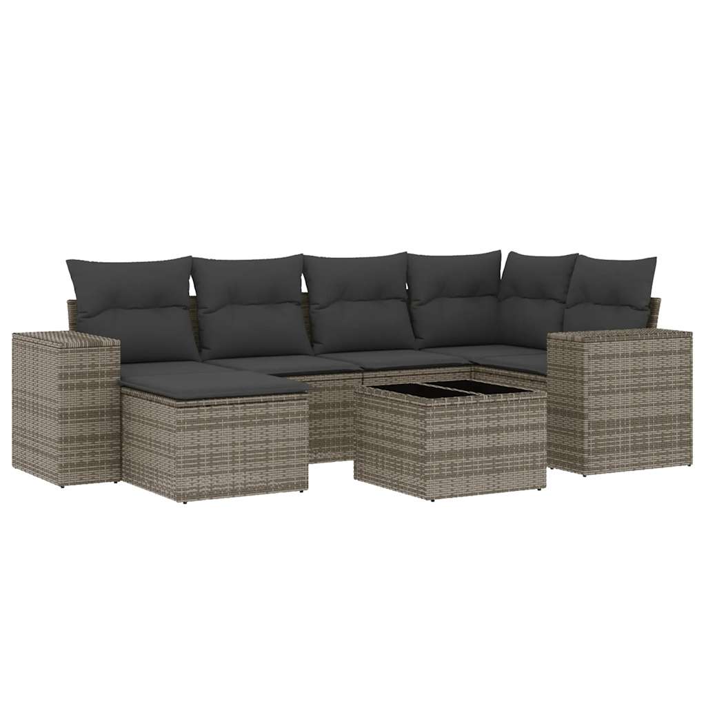 vidaXL 7-tlg. Garten-Sofagarnitur mit Kissen Grau Poly Rattan