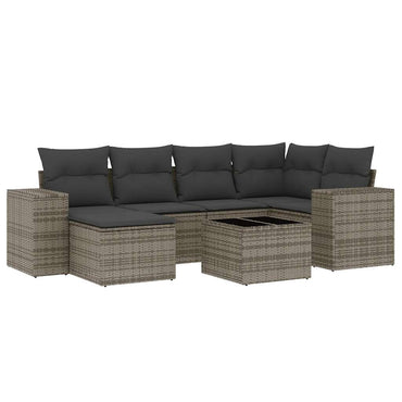 vidaXL 7-tlg. Garten-Sofagarnitur mit Kissen Grau Poly Rattan