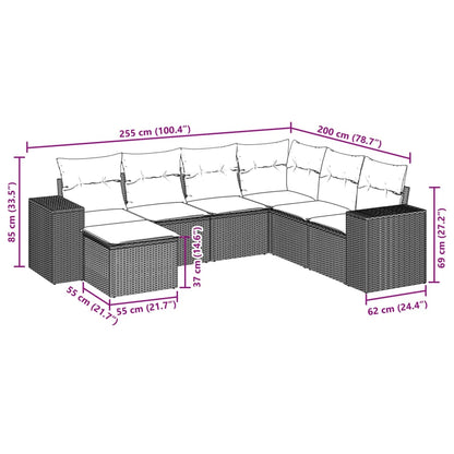 vidaXL 7-tlg. Garten-Sofagarnitur mit Kissen Schwarz Poly Rattan