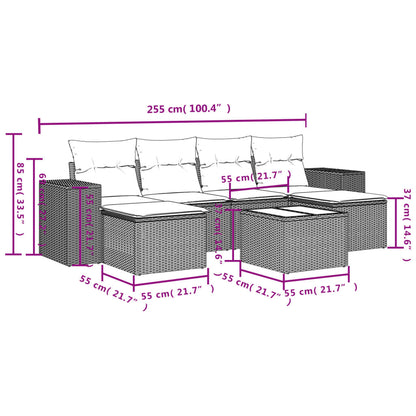 vidaXL 7-tlg. Garten-Sofagarnitur mit Kissen Beige Poly Rattan