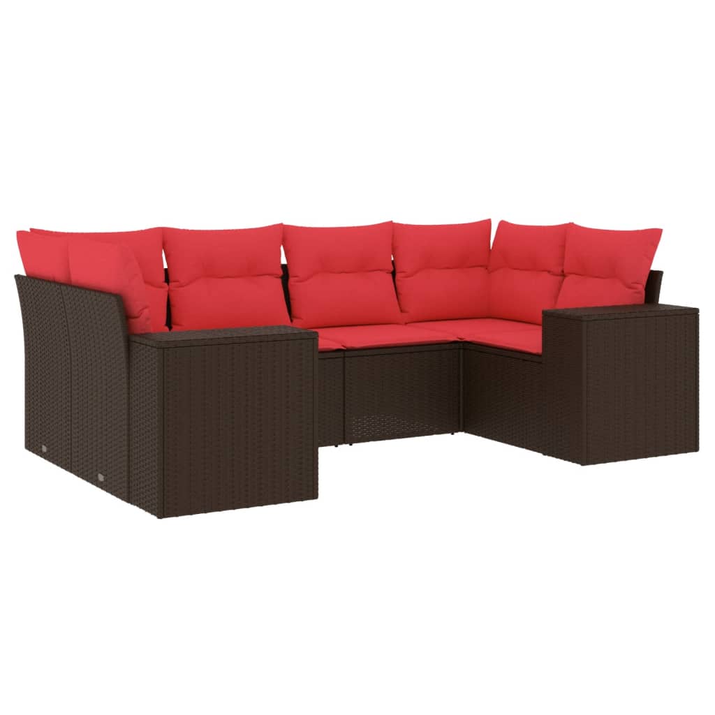6-teiliges Gartensofa-Set mit Kissen, braun, Polyrattan