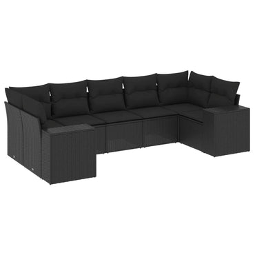 vidaXL Salon de jardin 7 pcs avec coussins Noir Résine tressée