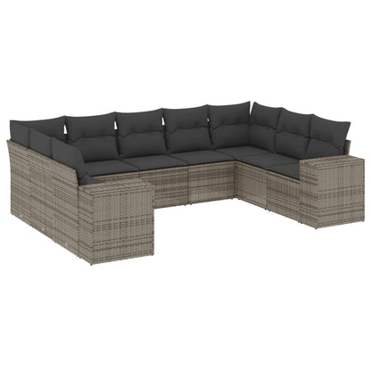 vidaXL Salon de jardin 9 pcs avec coussins Résine tressée Gris
