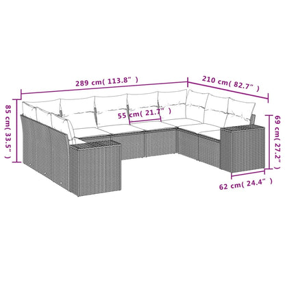 vidaXL Salon de jardin 9 pcs avec coussins Résine tressée Gris