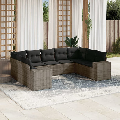 vidaXL Salon de jardin 9 pcs avec coussins Résine tressée Gris