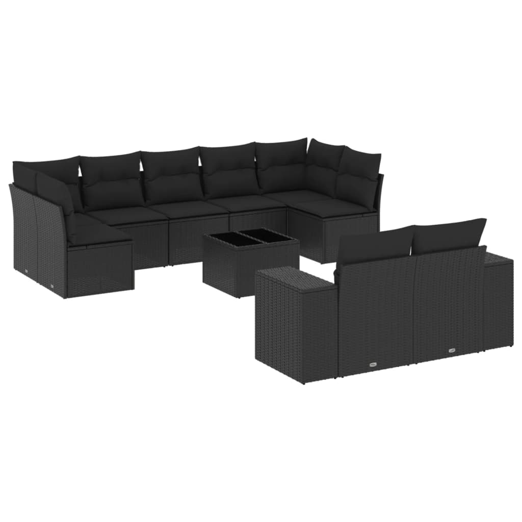 vidaXL Salon de jardin 10 pcs avec coussins Noir Résine tressée