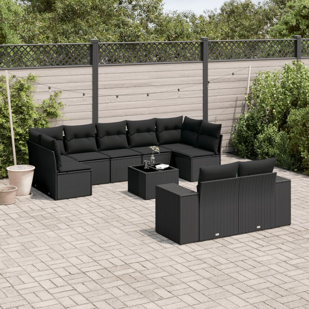vidaXL Salon de jardin 10 pcs avec coussins Noir Résine tressée