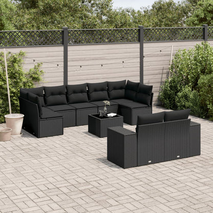 vidaXL Salon de jardin 10 pcs avec coussins Noir Résine tressée