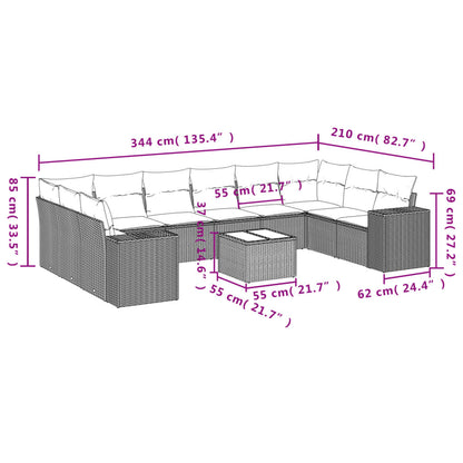vidaXL 11-tlg. Garten-Sofagarnitur mit Kissen Grau Poly Rattan