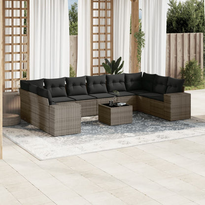 vidaXL 11-tlg. Garten-Sofagarnitur mit Kissen Grau Poly Rattan