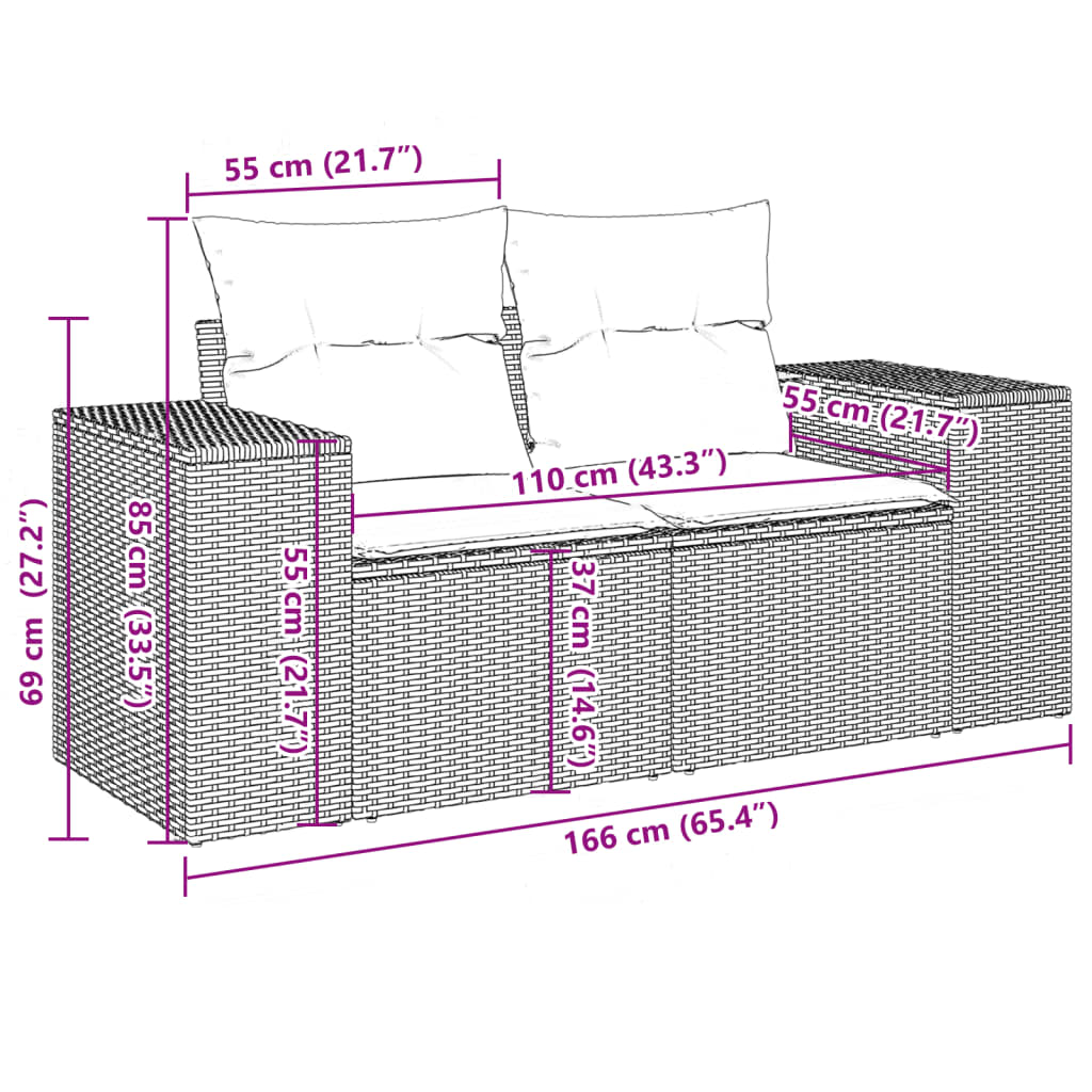 vidaXL 11-tlg. Garten-Sofagarnitur mit Kissen Beige Poly Rattan