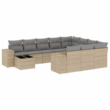 vidaXL 11-tlg. Garten-Sofagarnitur mit Kissen Beige Poly Rattan