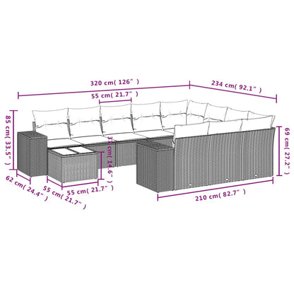 vidaXL 11-tlg. Garten-Sofagarnitur mit Kissen Beige Poly Rattan
