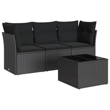 vidaXL 4-tlg. Garten-Sofagarnitur mit Kissen Schwarz Poly Rattan