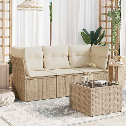 vidaXL 4-tlg. Garten-Sofagarnitur mit Kissen Beige Poly Rattan