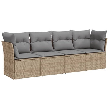 vidaXL 4-tlg. Garten-Sofagarnitur mit Kissen Beige Poly Rattan