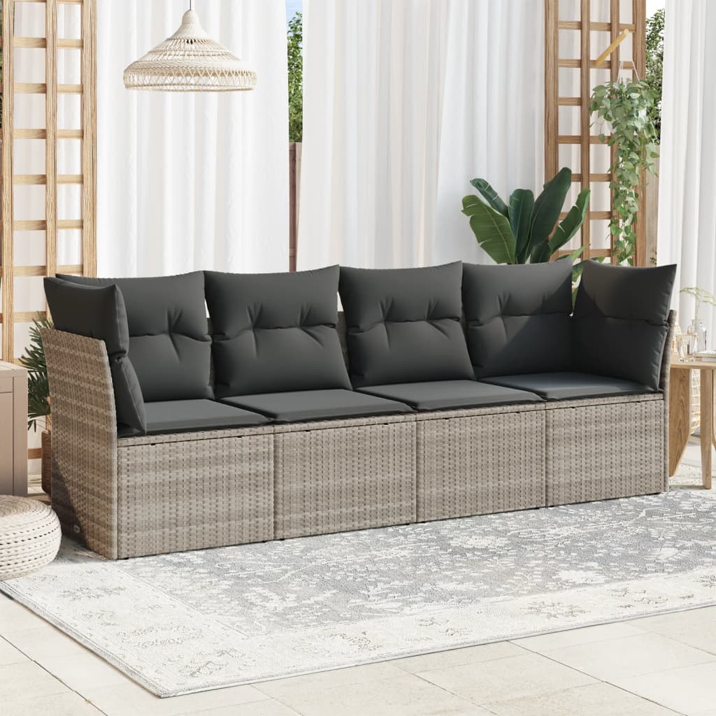 vidaXL 4-tlg. Garten-Sofagarnitur mit Kissen Hellgrau Poly Rattan