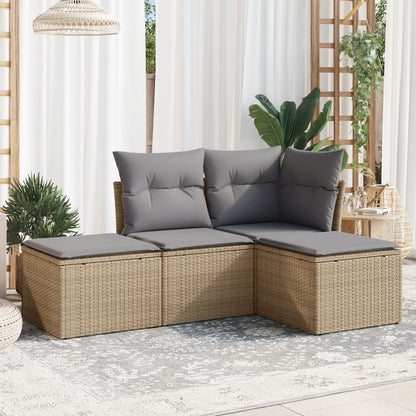 vidaXL Ensemble de canapés de jardin 4 pcs avec coussins en résine tressée beige