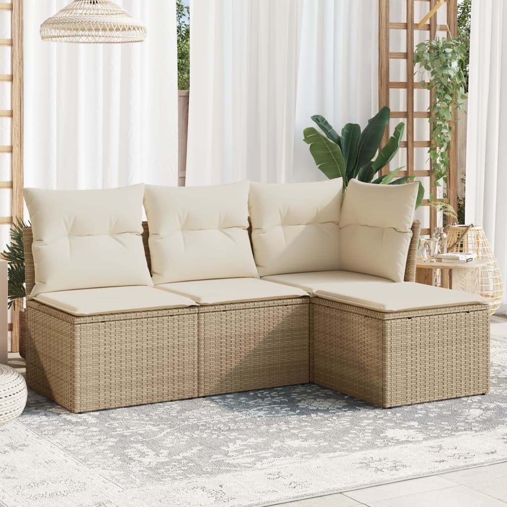 vidaXL Ensemble de canapés de jardin 4 pcs avec coussins en résine tressée beige