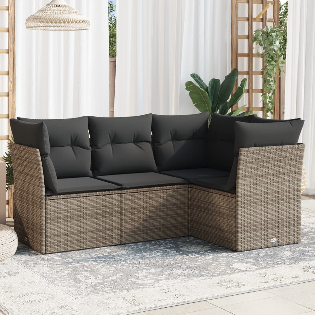 vidaXL Salon de jardin 4 pcs avec coussins Gris Résine tressée