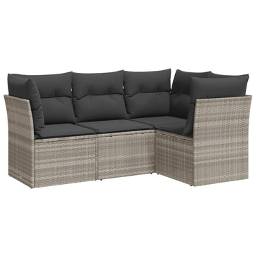 vidaXL 4-tlg. Garten-Sofagarnitur mit Kissen Hellgrau Poly Rattan