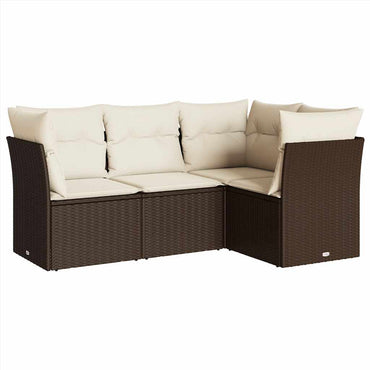 vidaXL 4-tlg. Garten-Sofagarnitur mit Kissen Braun Poly Rattan